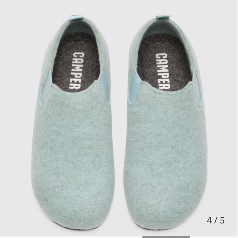 Camper Wabi Slip-On Felt Shoes in Light Gray with Mint Details